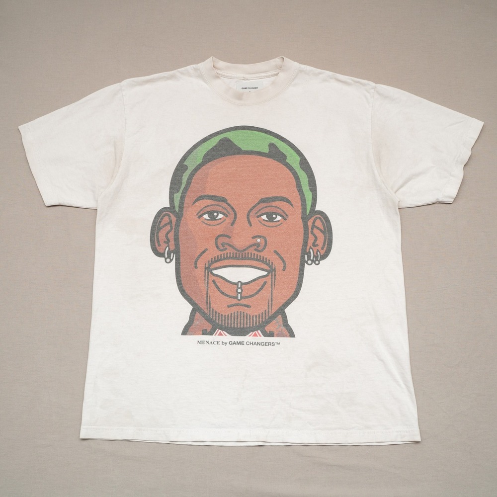 Menace by Game Changer Dennis Rodman Big Face Print Heavyweight White T Shirt XL